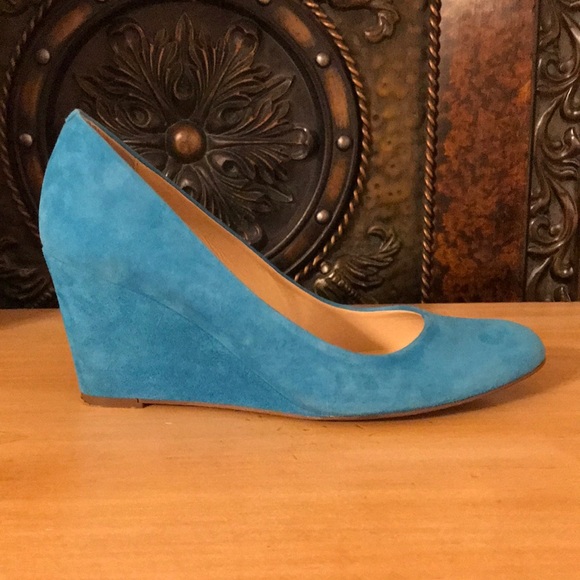 Blue suede J.Crew wedges Sz7.5 Fit Sz7 - Picture 1 of 8